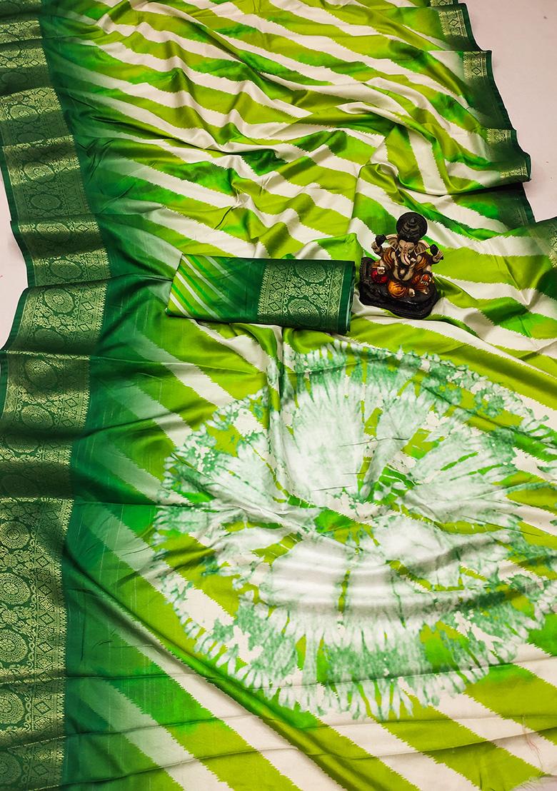 Light Green Solid Silk Saree Set