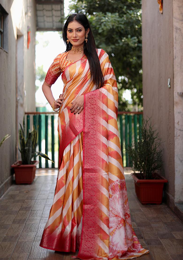 Yellow Solid Silk Saree Set