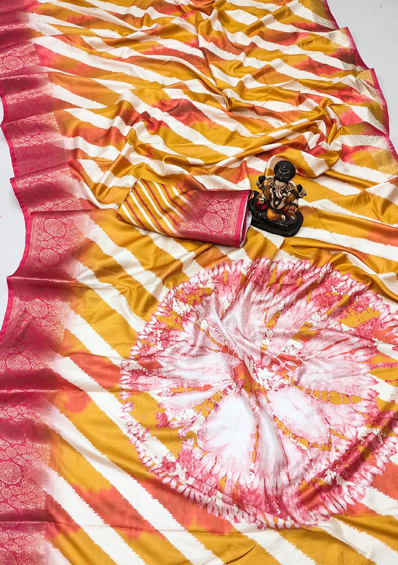 Yellow Solid Silk Saree Set