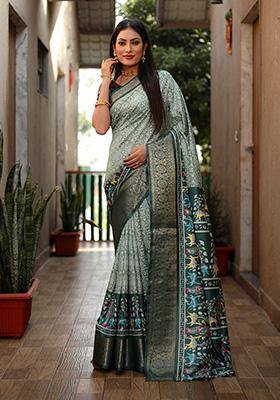 Green Kalamkari Silk Saree Set