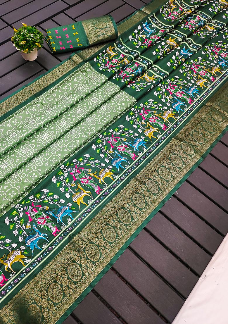 Green Kalamkari Silk Saree Set