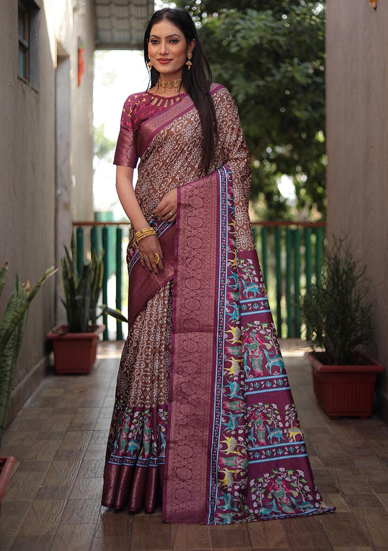 Maroon Kalamkari Silk Saree Set