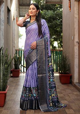 Purple Kalamkari Silk Saree Set