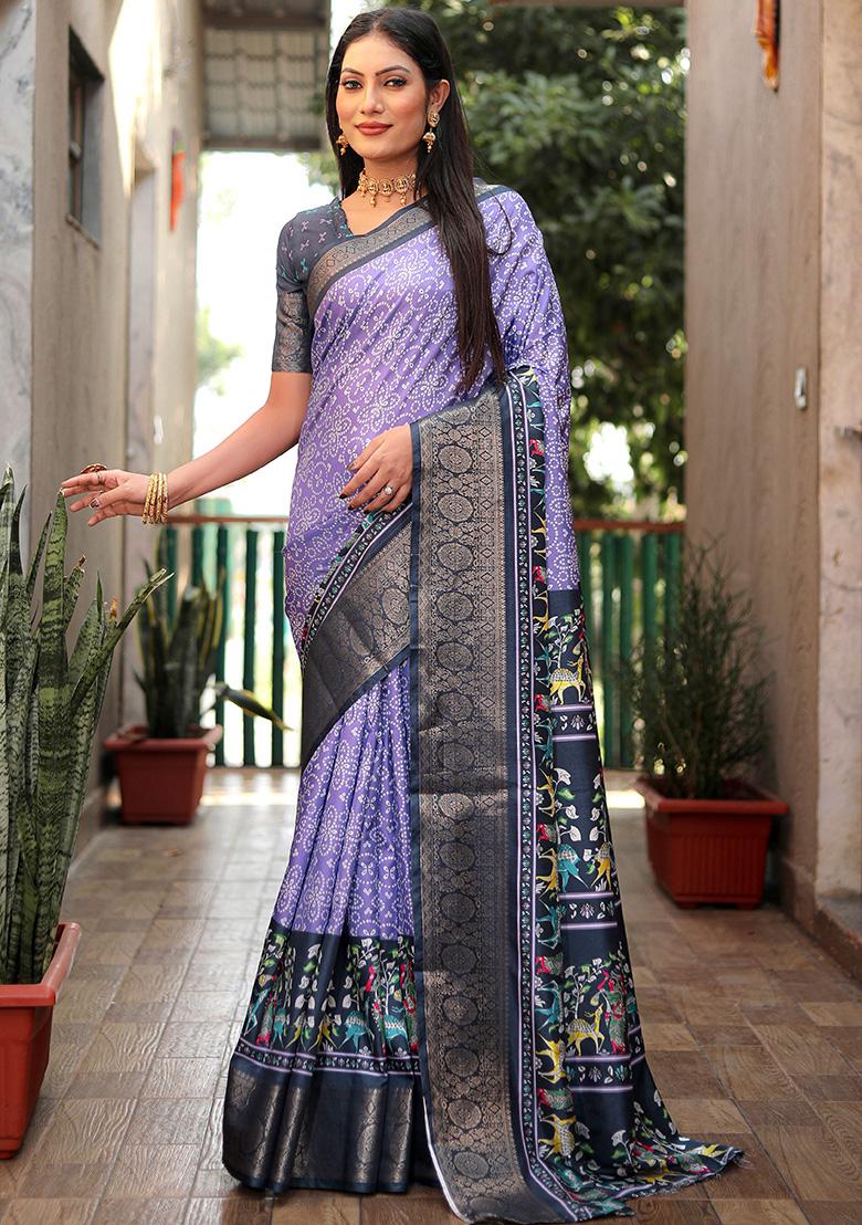 Purple Kalamkari Silk Saree Set