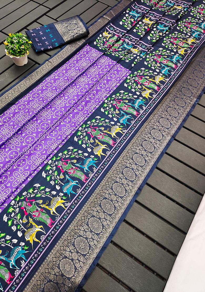 Purple Kalamkari Silk Saree Set