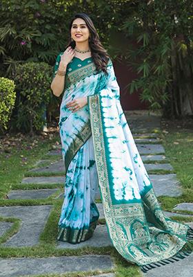 Light Green Solid Silk Saree Set