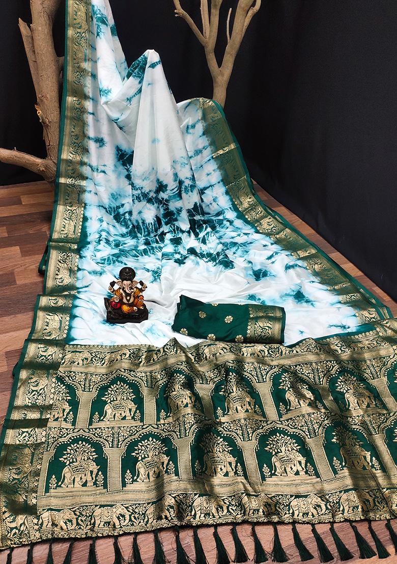 Light Green Solid Silk Saree Set