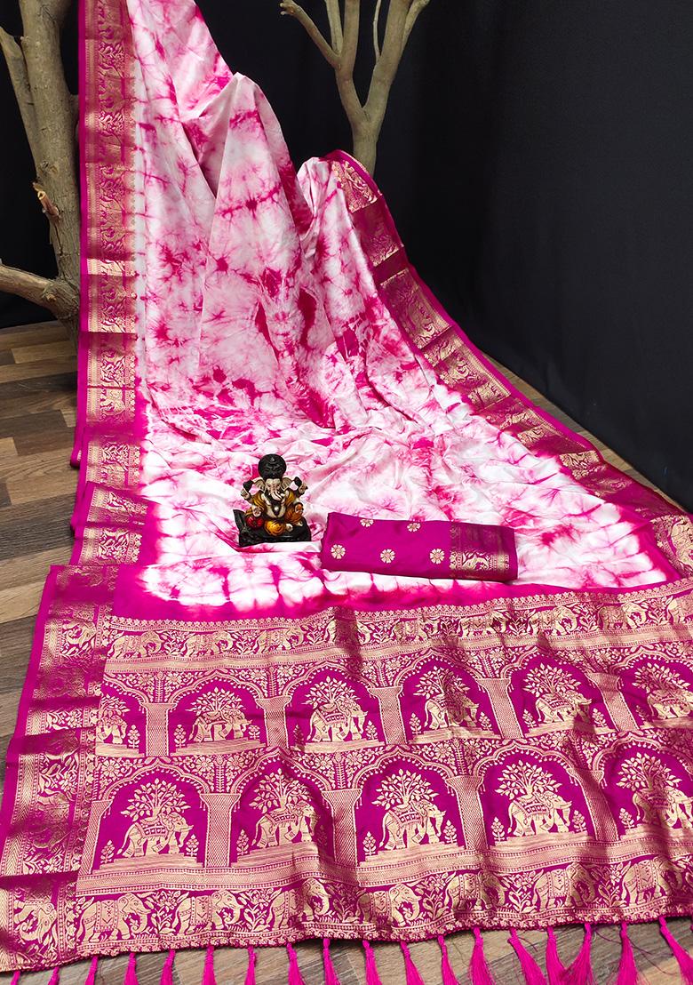 Light Pink Solid Silk Saree Set