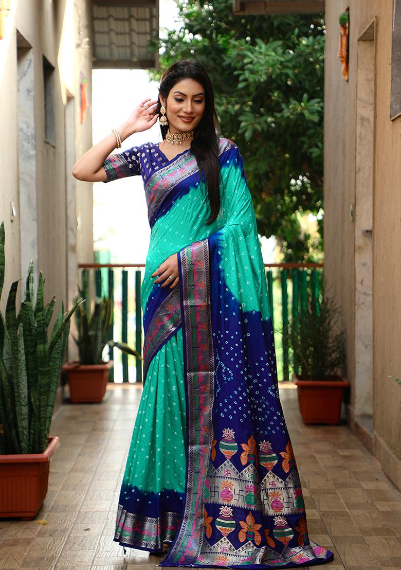 Blue Zari Silk Saree Set