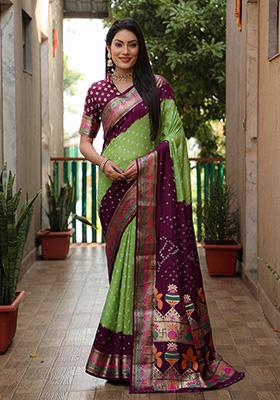 Light Green Zari Silk Saree Set