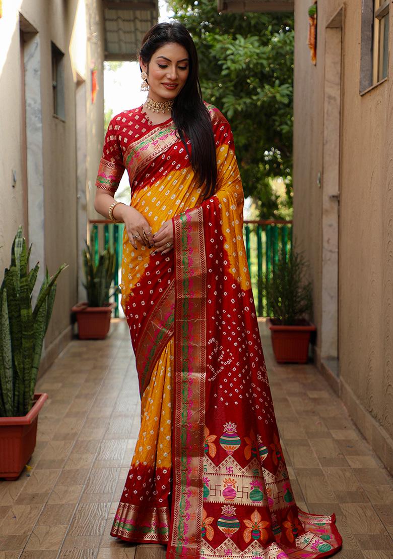 Orange Zari Silk Saree Set