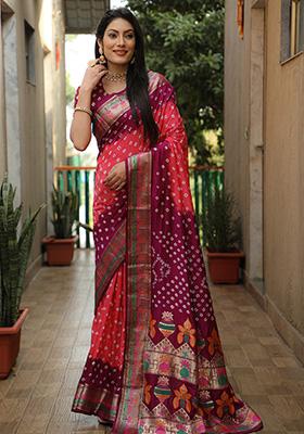 Rani Pink Zari Silk Saree Set