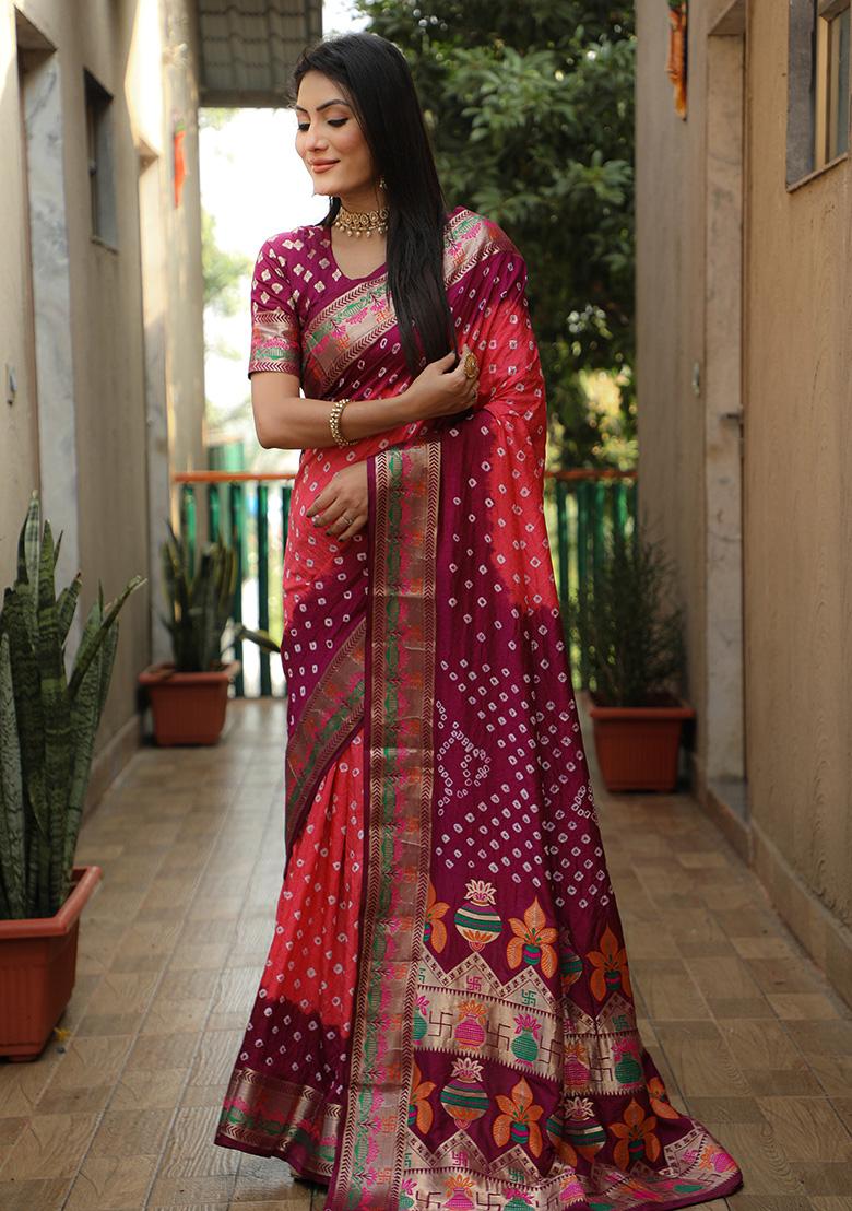 Rani Pink Zari Silk Saree Set