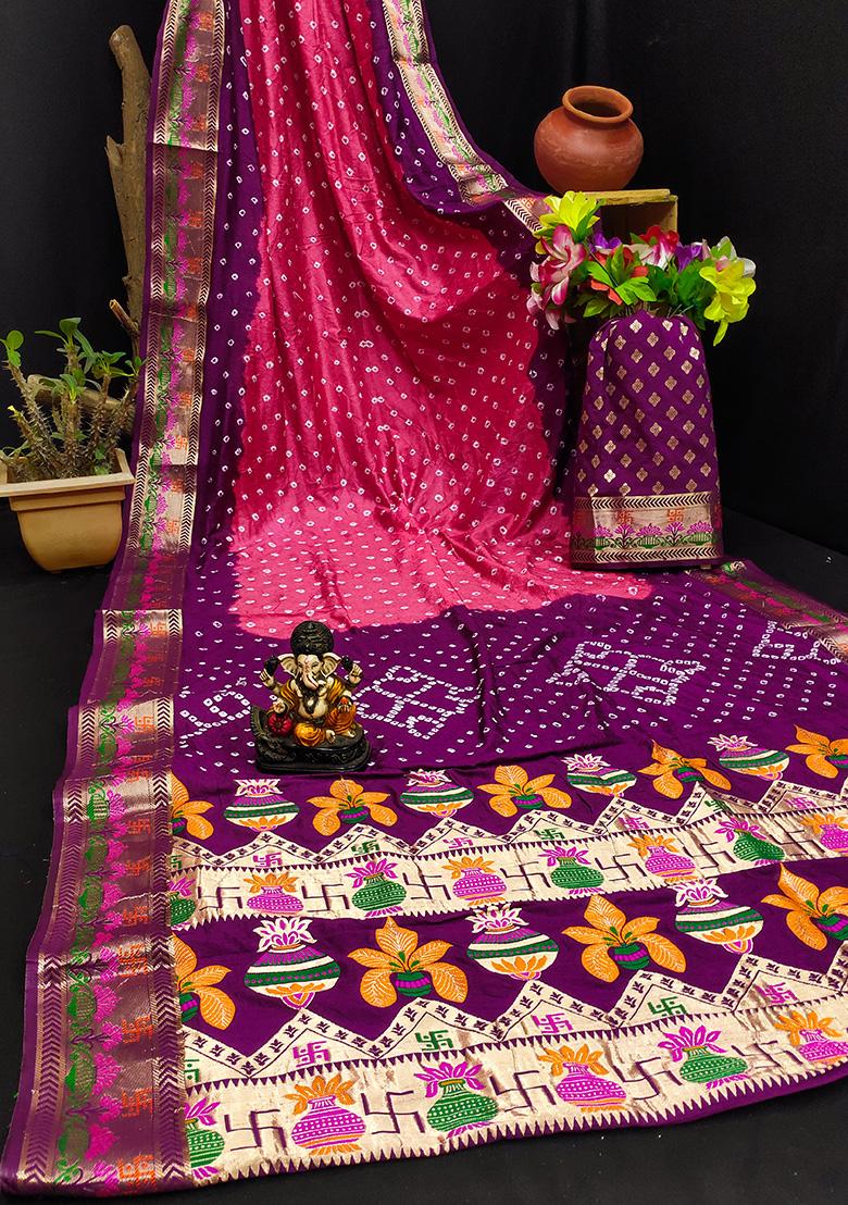 Rani Pink Zari Silk Saree Set