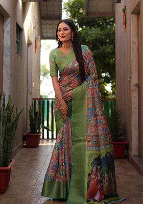 Green Kalamkari Silk Saree Set