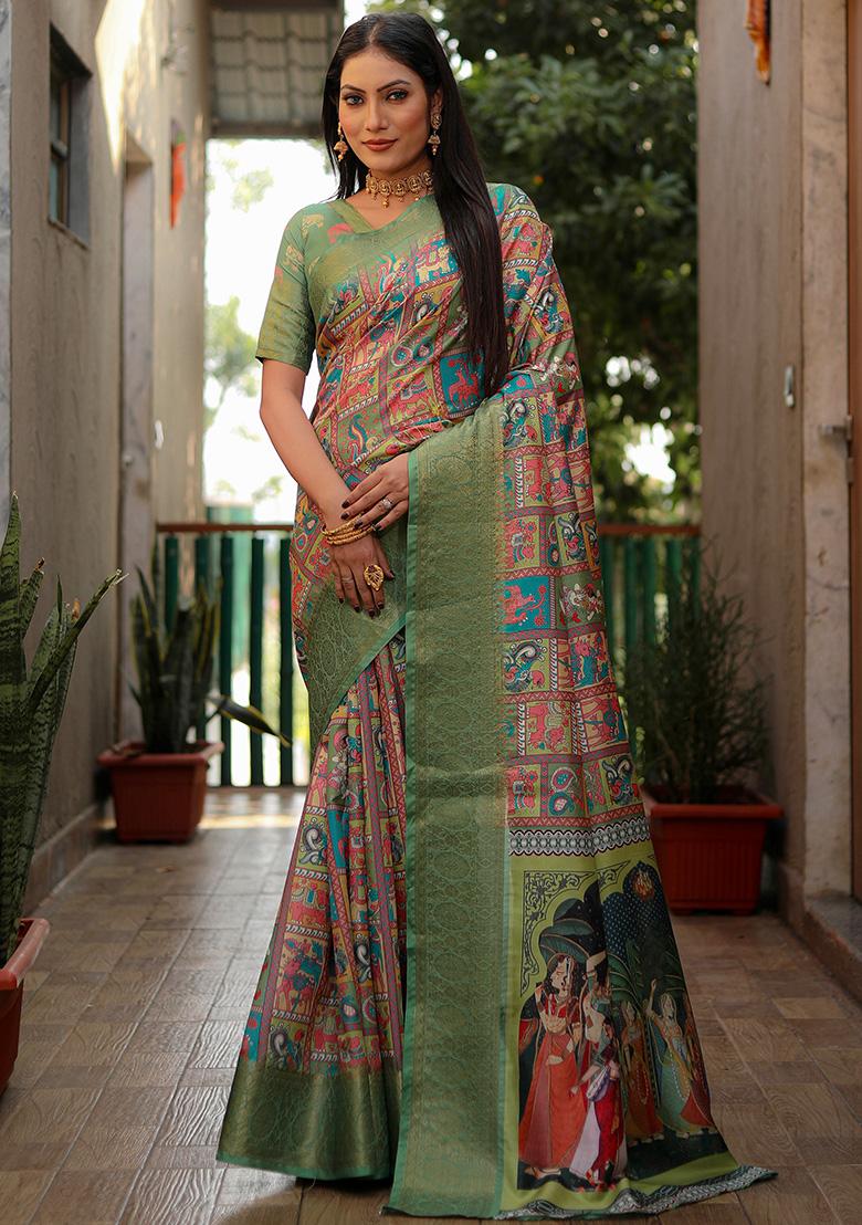 Green Kalamkari Silk Saree Set