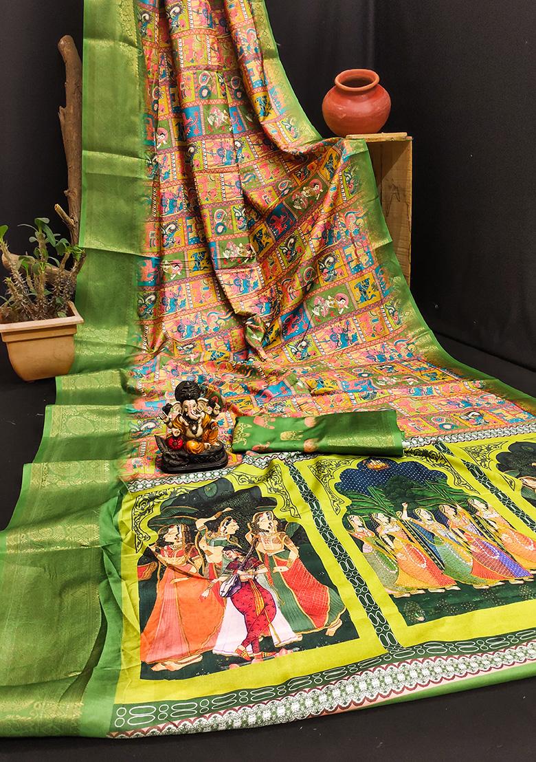 Green Kalamkari Silk Saree Set