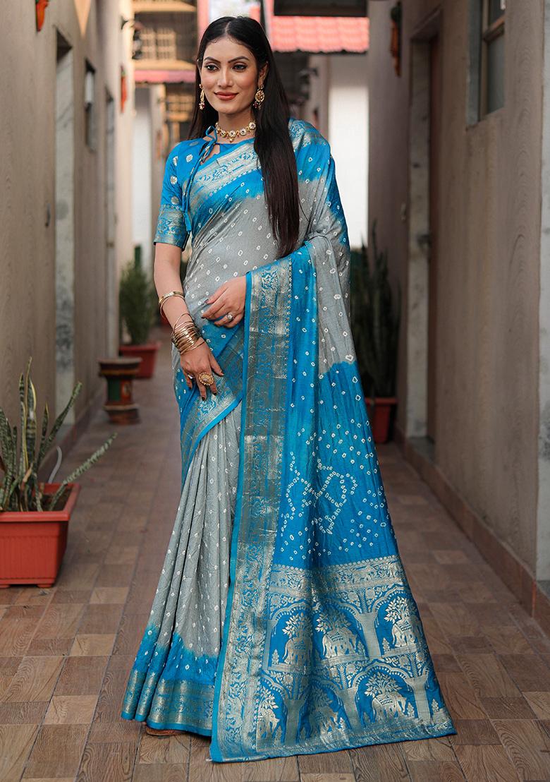 Blue Zari Silk Saree Set