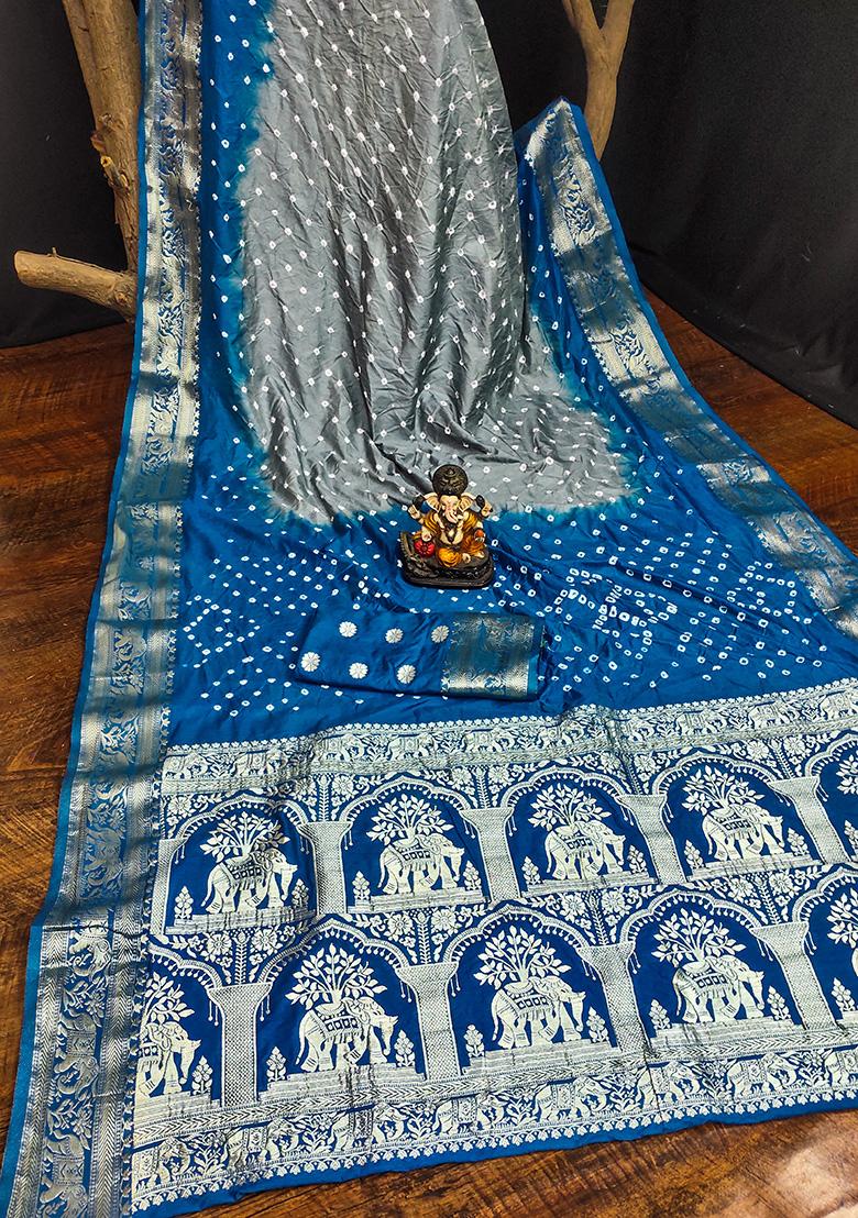 Blue Zari Silk Saree Set