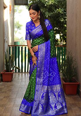 Dark Blue Zari Silk Saree Set