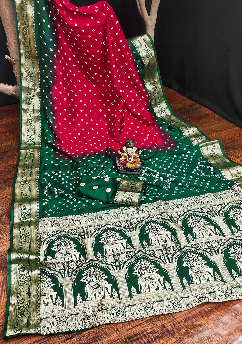Dark Green Zari Silk Saree Set