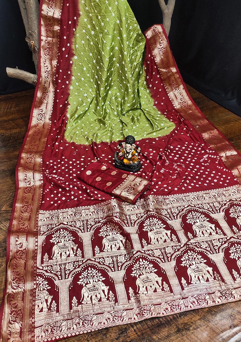 Dark Red Zari Silk Saree Set