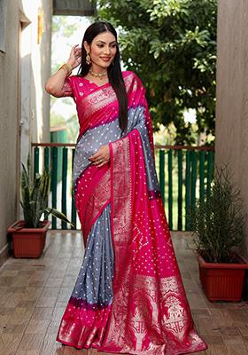 Grey Zari Silk Saree Set