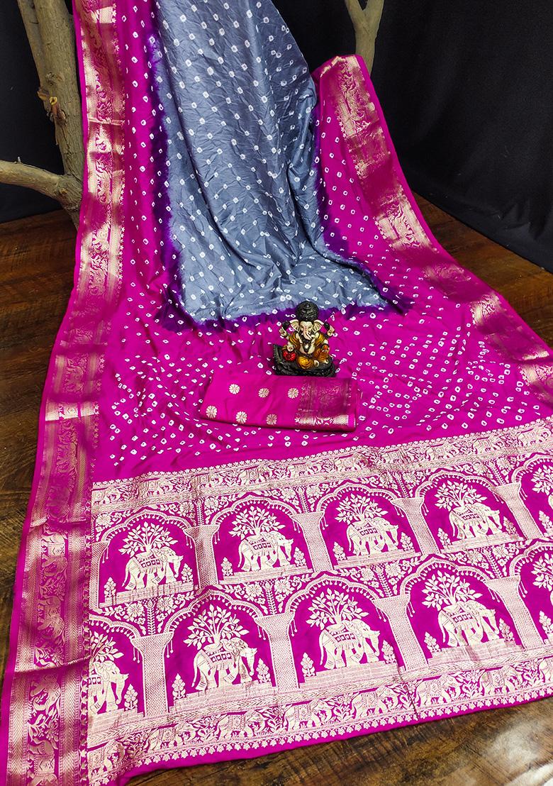 Grey Zari Silk Saree Set