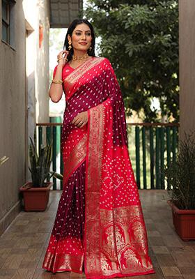 Maroon Zari Silk Saree Set