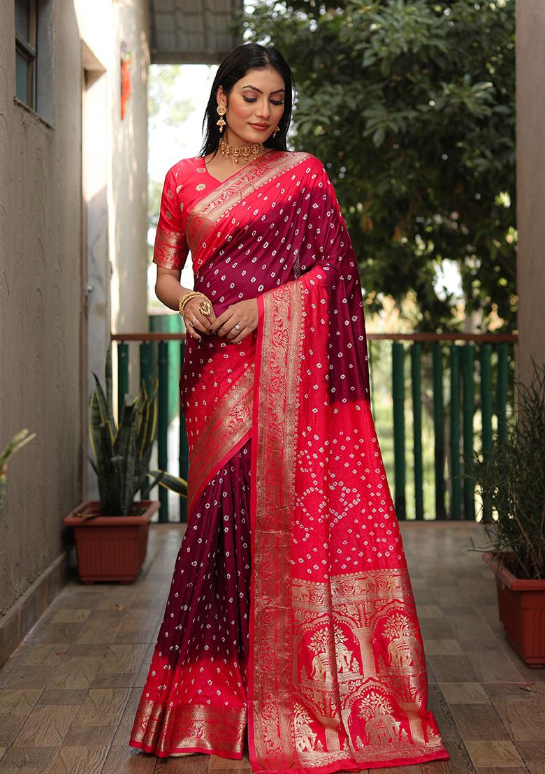 Maroon Zari Silk Saree Set