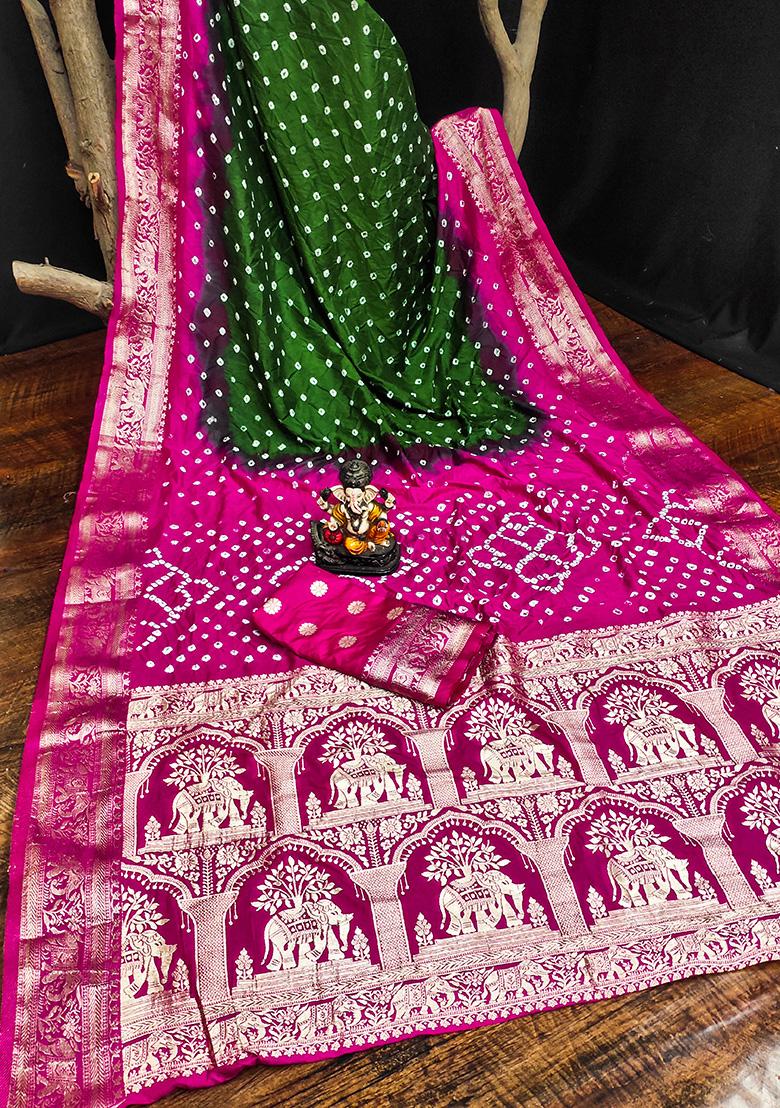 Rani Pink Zari Silk Saree Set