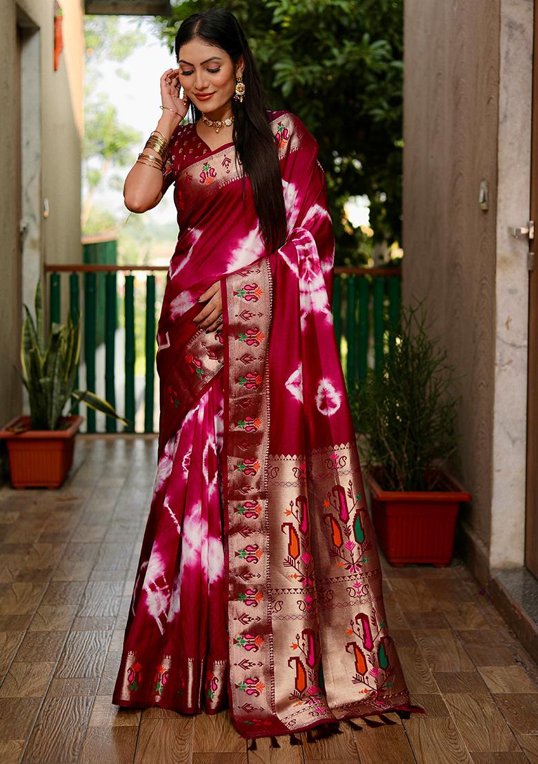 Maroon Solid Silk Saree Set