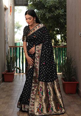 Black Zari Silk Saree Set