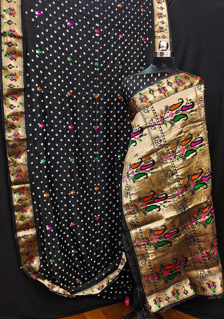 Black Zari Silk Saree Set