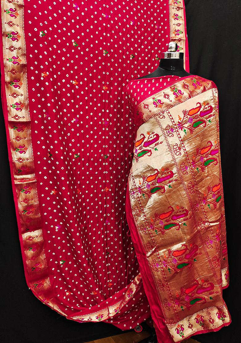 Cherry Red Zari Silk Saree Set