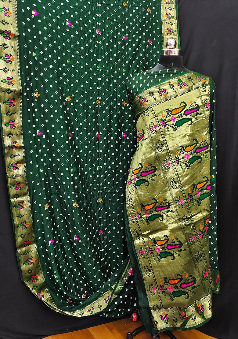 Dark Green Zari Silk Saree Set