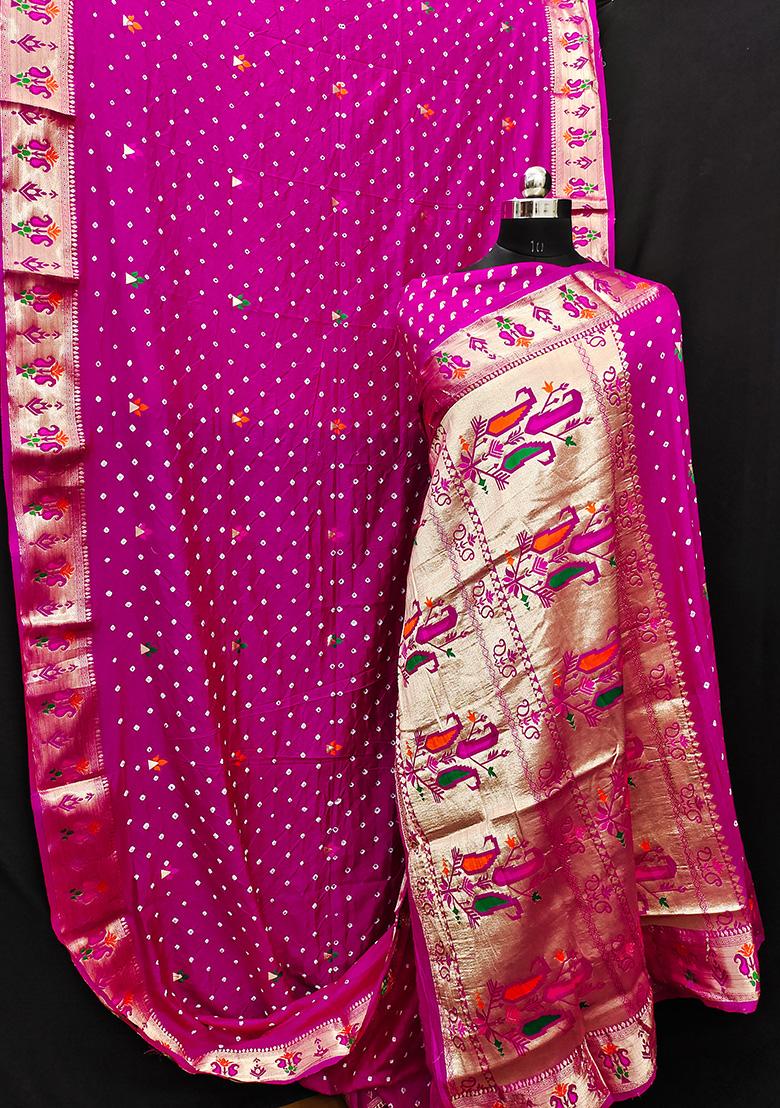 Rani Pink Zari Silk Saree Set