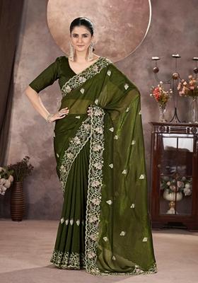 Mehedi Embroidered Poly Blend Saree Set