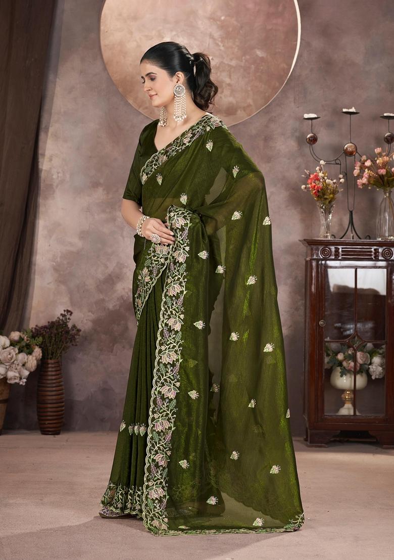 Mehedi Embroidered Poly Blend Saree Set