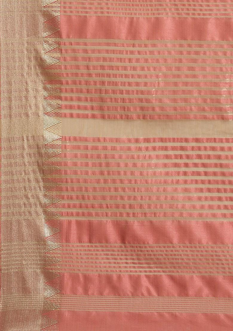 Peach Embroidered Silk Saree Set