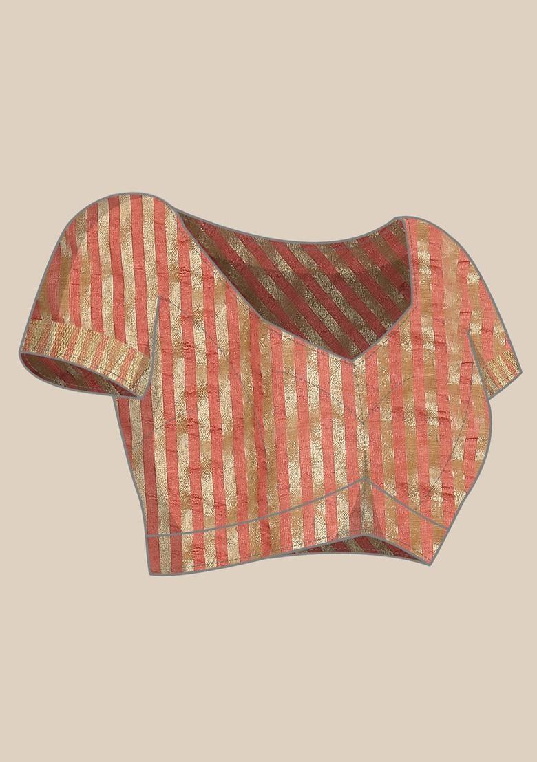 Peach Embroidered Silk Saree Set