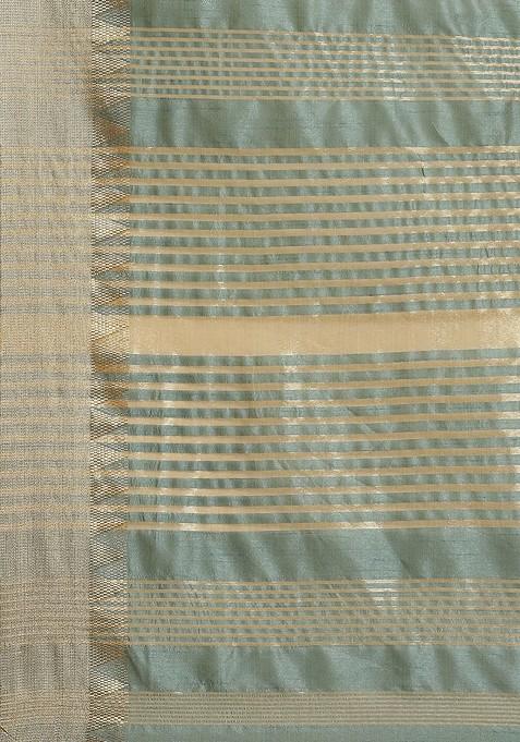 Turquoise Blue Embroidered Silk Saree Set