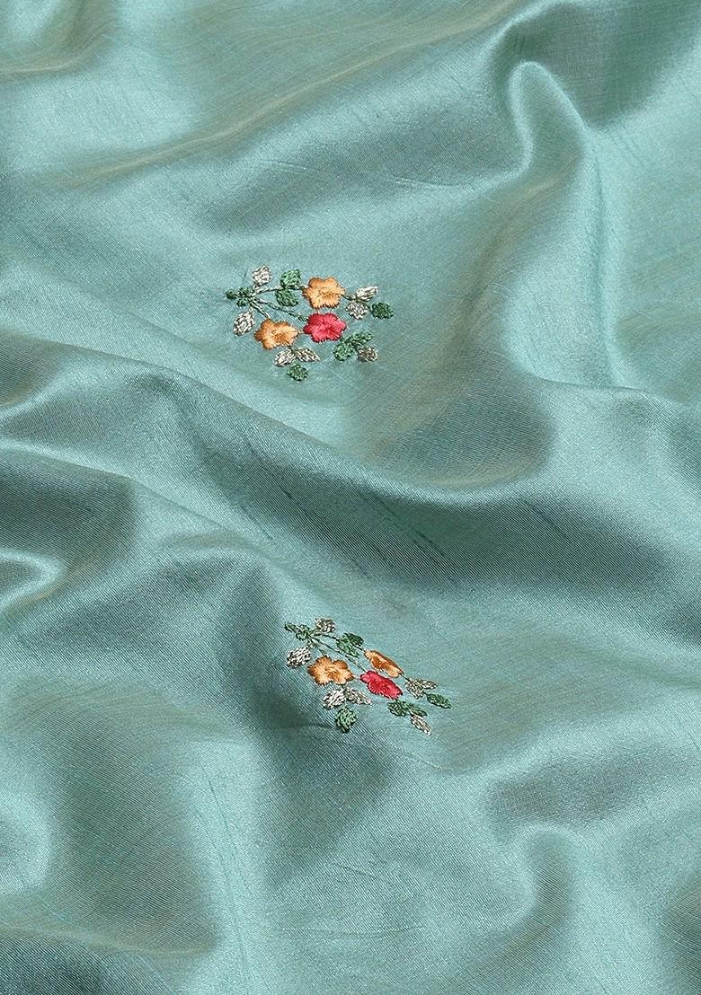 Green Embroidered Silk Saree Set