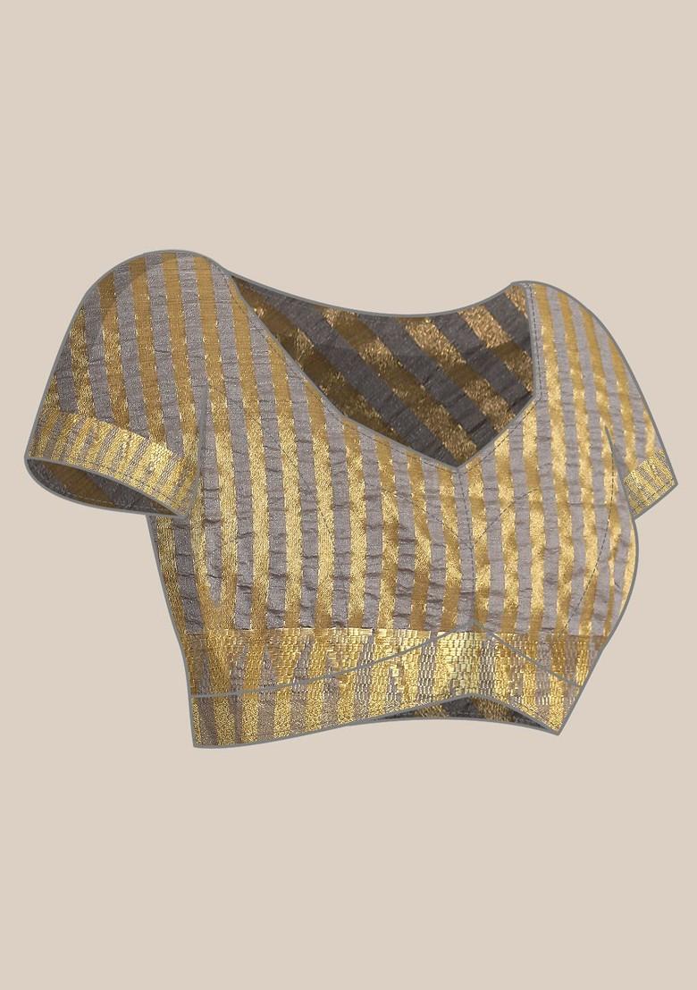 Grey Embroidered Silk Saree Set