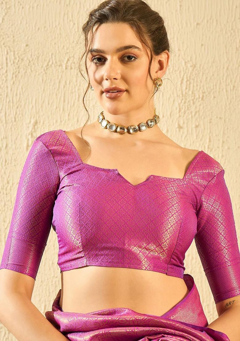 Magenta Woven Poly Blend Saree Set