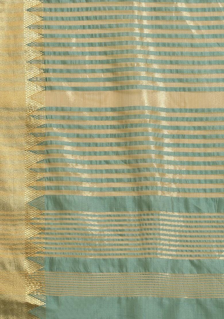 Turquoise Blue Embroidered Silk Saree Set