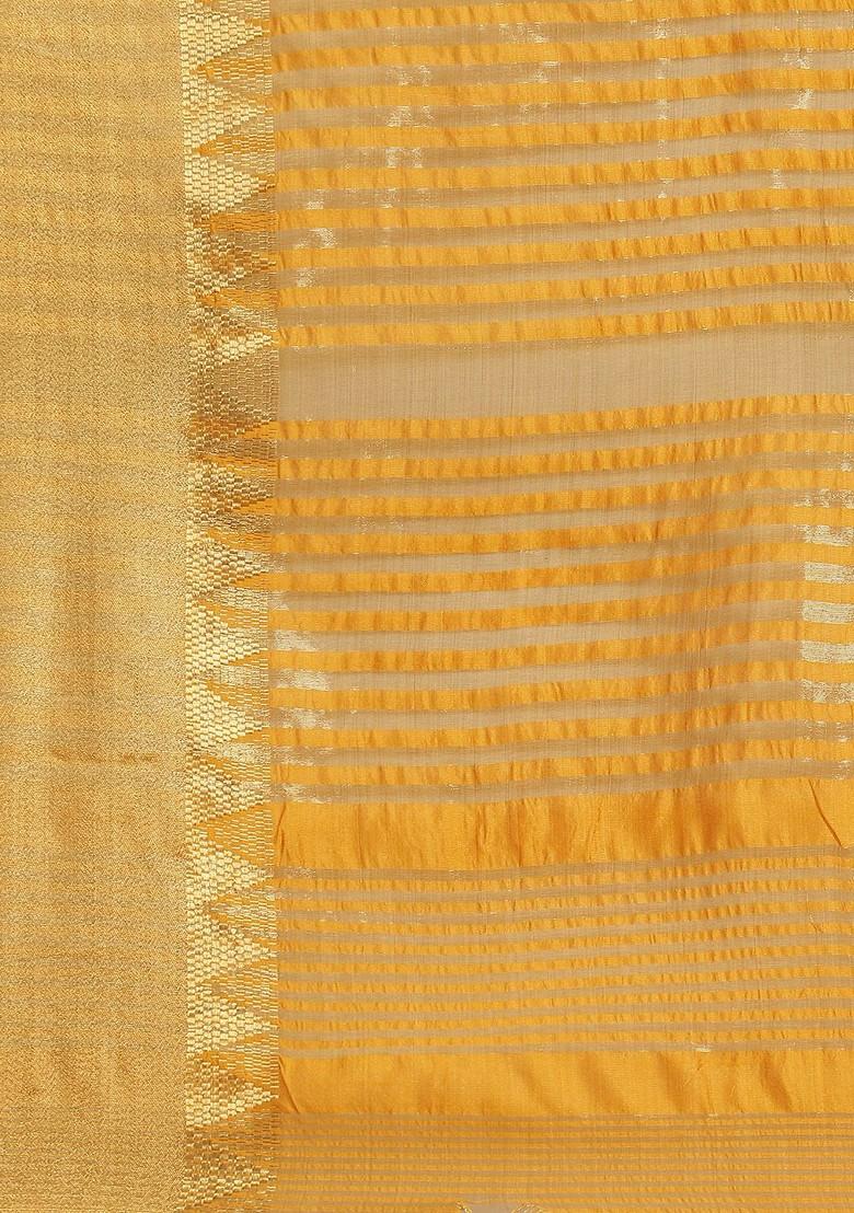 Yellow Embroidered Silk Saree Set