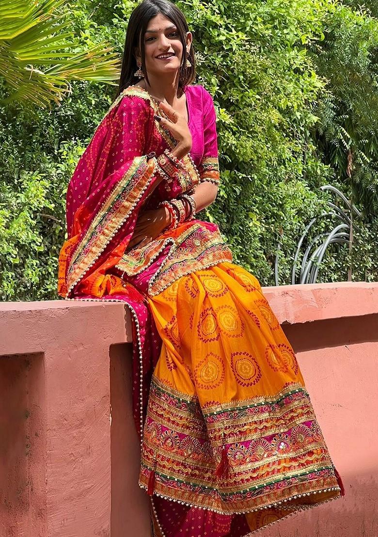Orange Embroidered Poly Blend Saree Set