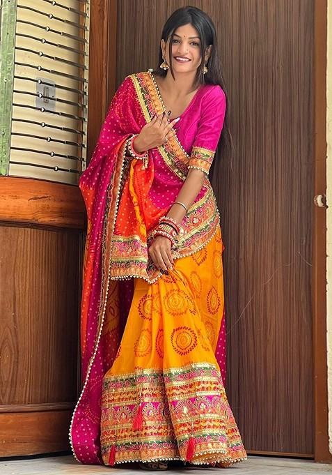 Orange Embroidered Poly Blend Saree Set