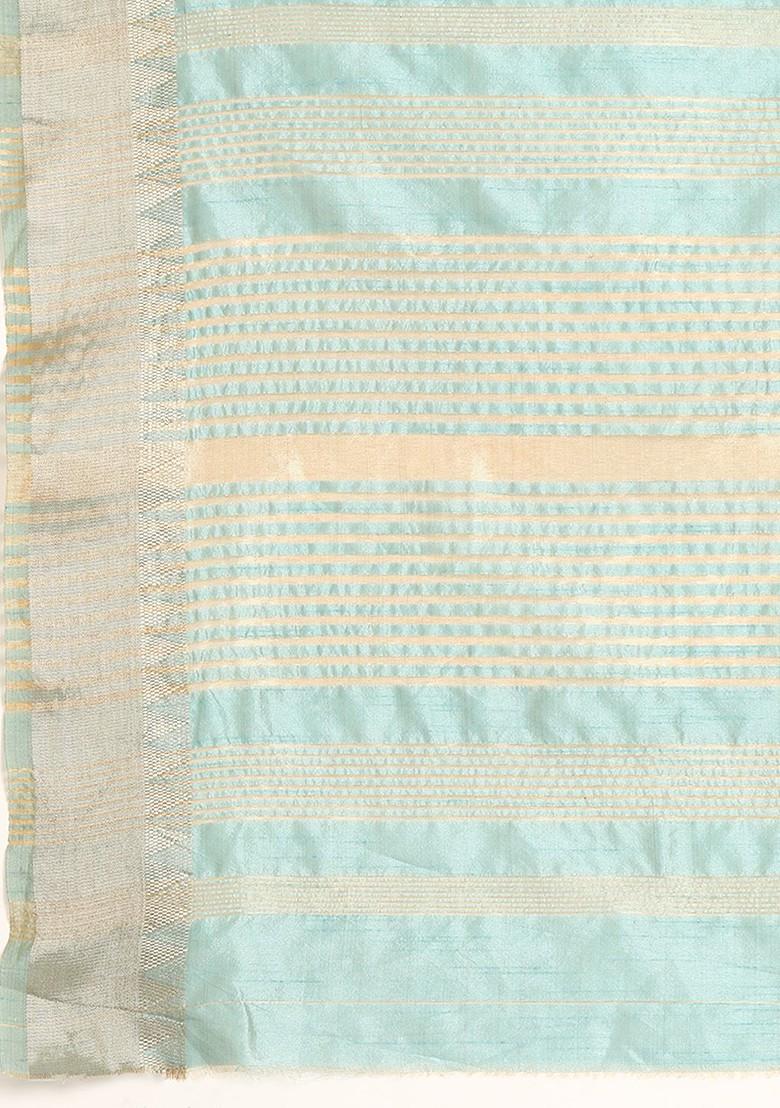 Turquoise Blue Floral Print Poly Blend Saree Set